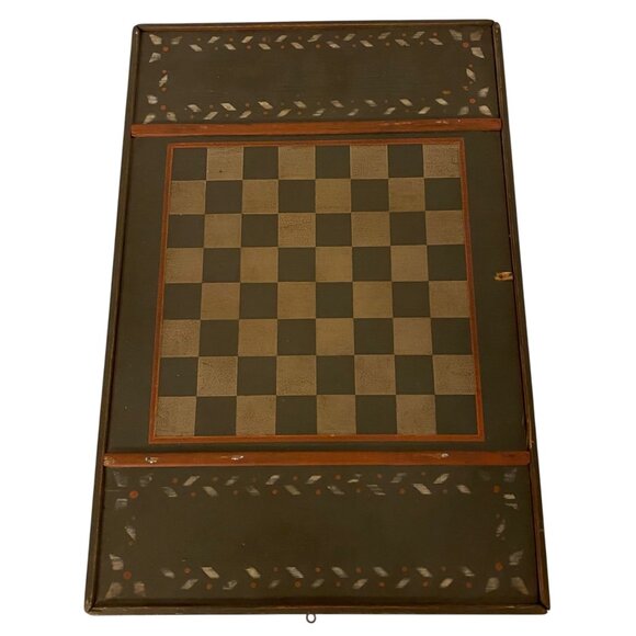 Vintage Hand-Painted Wooden Chess Checkers Game Board Folk Art Stencil Primitive - Picture 1 of 9